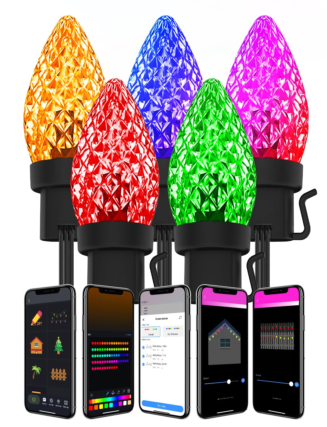 Photo 1 of C9 Outdoor Christmas Lights Custom Display, 50FT Preset Modes Group Controls APP Controlled Color Changing Smart Christmas String Lights, Waterproof Extendable Timer for Xmas Christmas House Decor