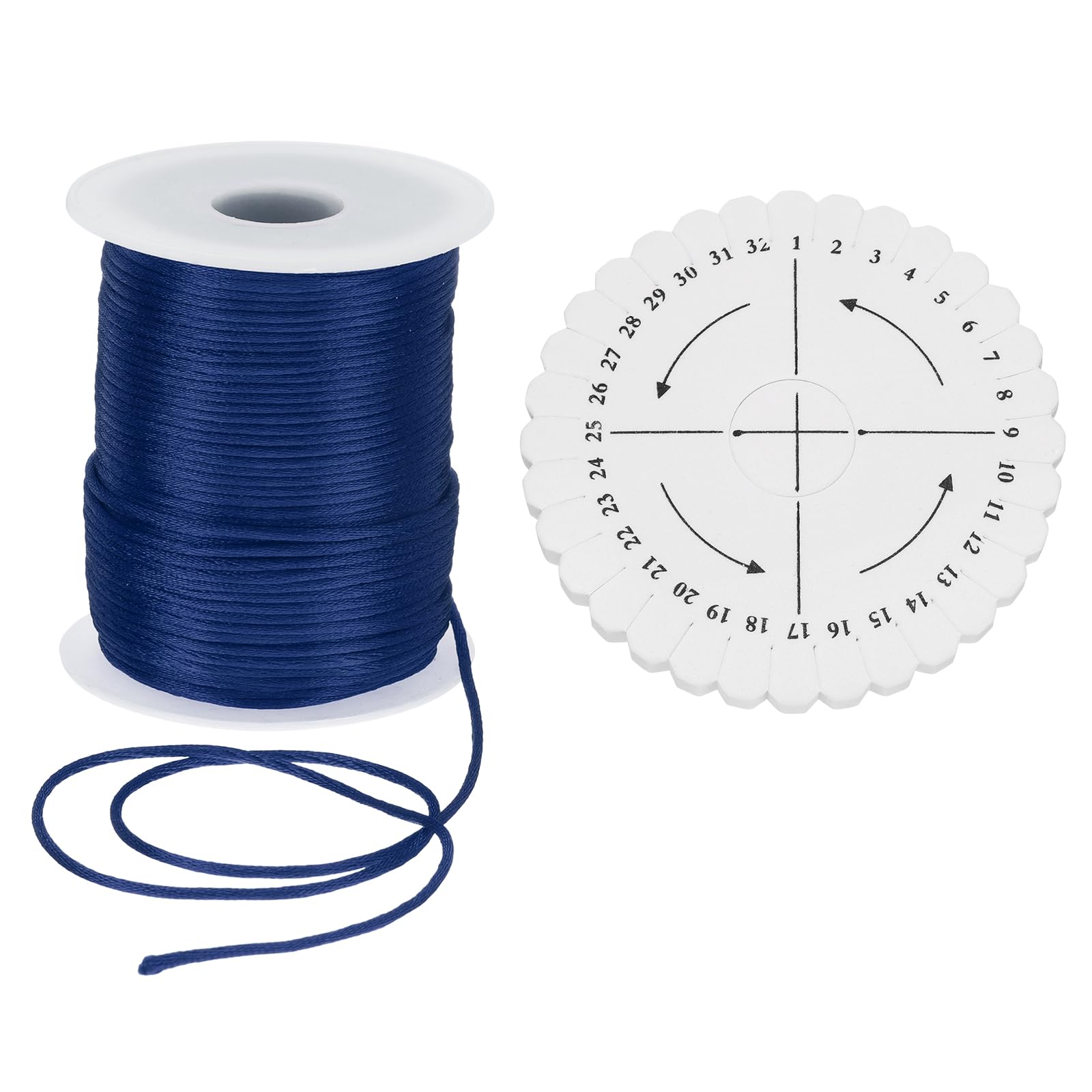 uxcell 109 Yards 2mm Satin String Cord, Polyester Cord Beading String with Disc Organizer for DIY Bracelet Necklace Chinese Knot Jewelry Making Macrame Trim, Navy Blue