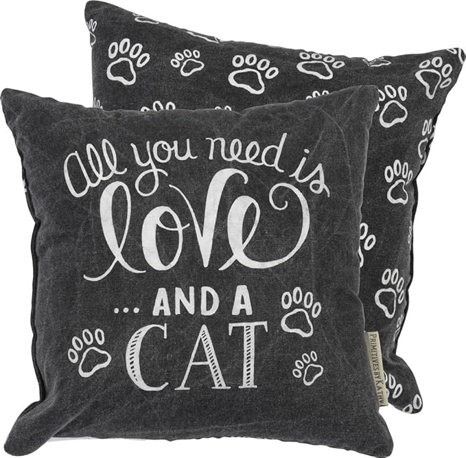 Primitives By Kathy Decorative Love And A Cat Chalk Throw Pillow