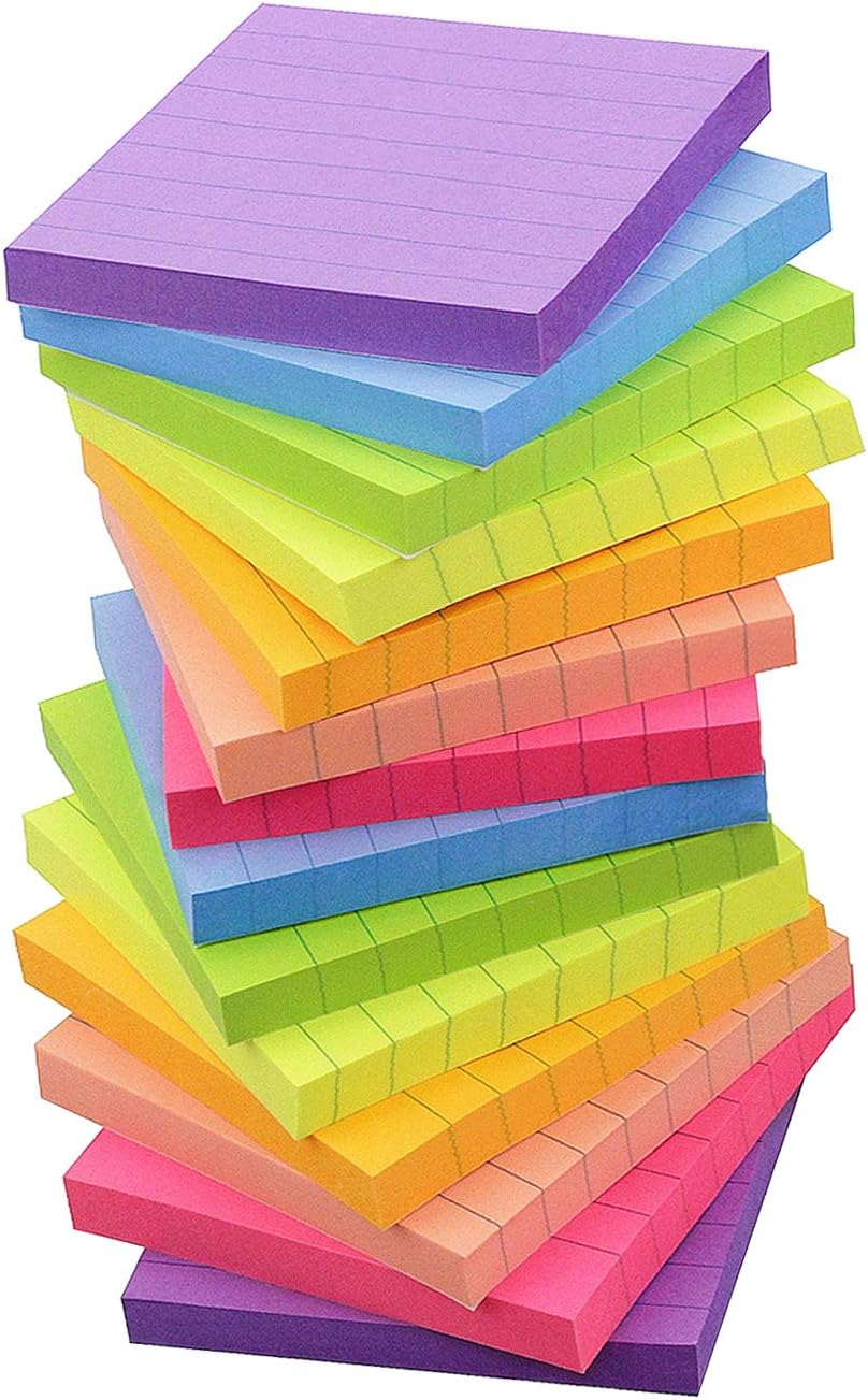 Lined Sticky Notes 3x3 inch Bright Colors SelfStick Pads