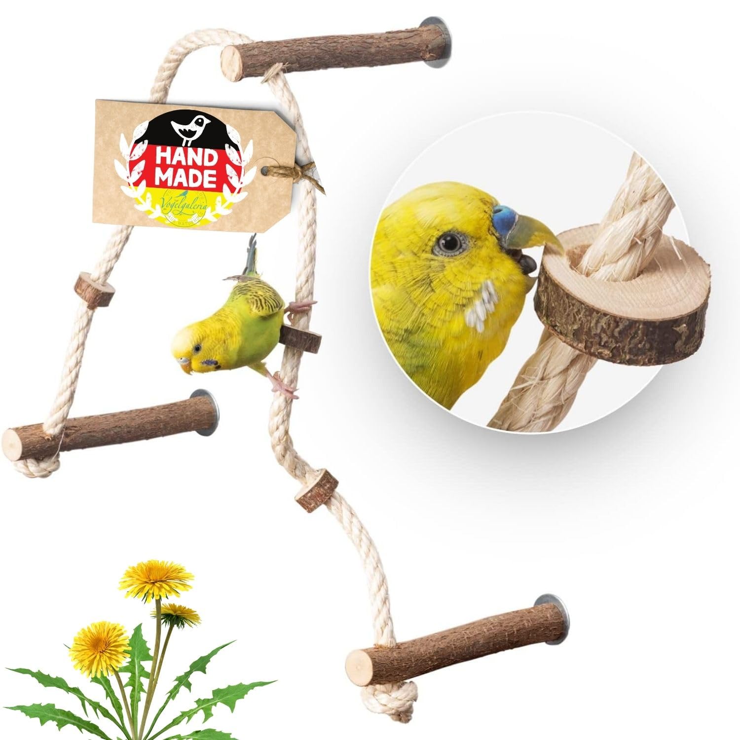 Vogelgaleria Sisal Climbing Rope for Birds with 3 Perches and Tasty Rings to Nibble …