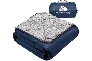 KawaGebo Kamp Sherpa Warm Outdoor Camping Blanket - Waterproof Stadium Blanket for Cold Weather, Camp, Sports Mom and Concert - Camping Quilt 80" X 58" (Blue)