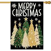 AVOIN colorlife Merry Christmas House Flag 28x40 Inch Double Sided Outside, Christmas Trees Winter Holiday Yard Outdoor Flag Black