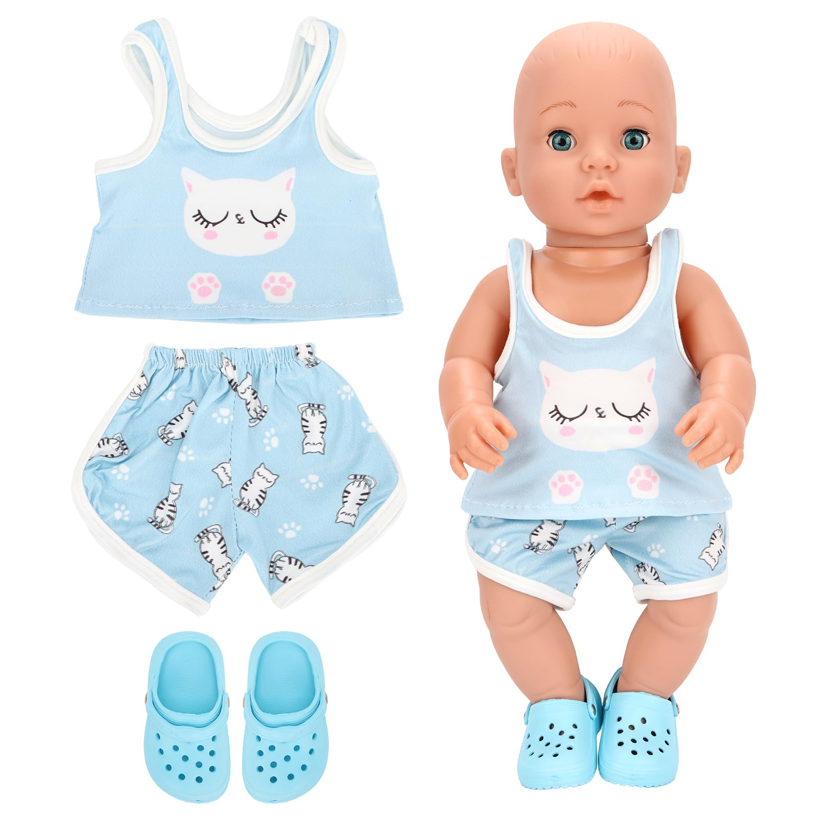 Miunana Baby Doll Clothes for 14-17 Inch Doll 35-43 cm Baby Doll, New Doll Clothes Outfits, Blue Vest Shorts & Cavernous Shoes for New Born Baby Dolls Girls Birthday — image 1