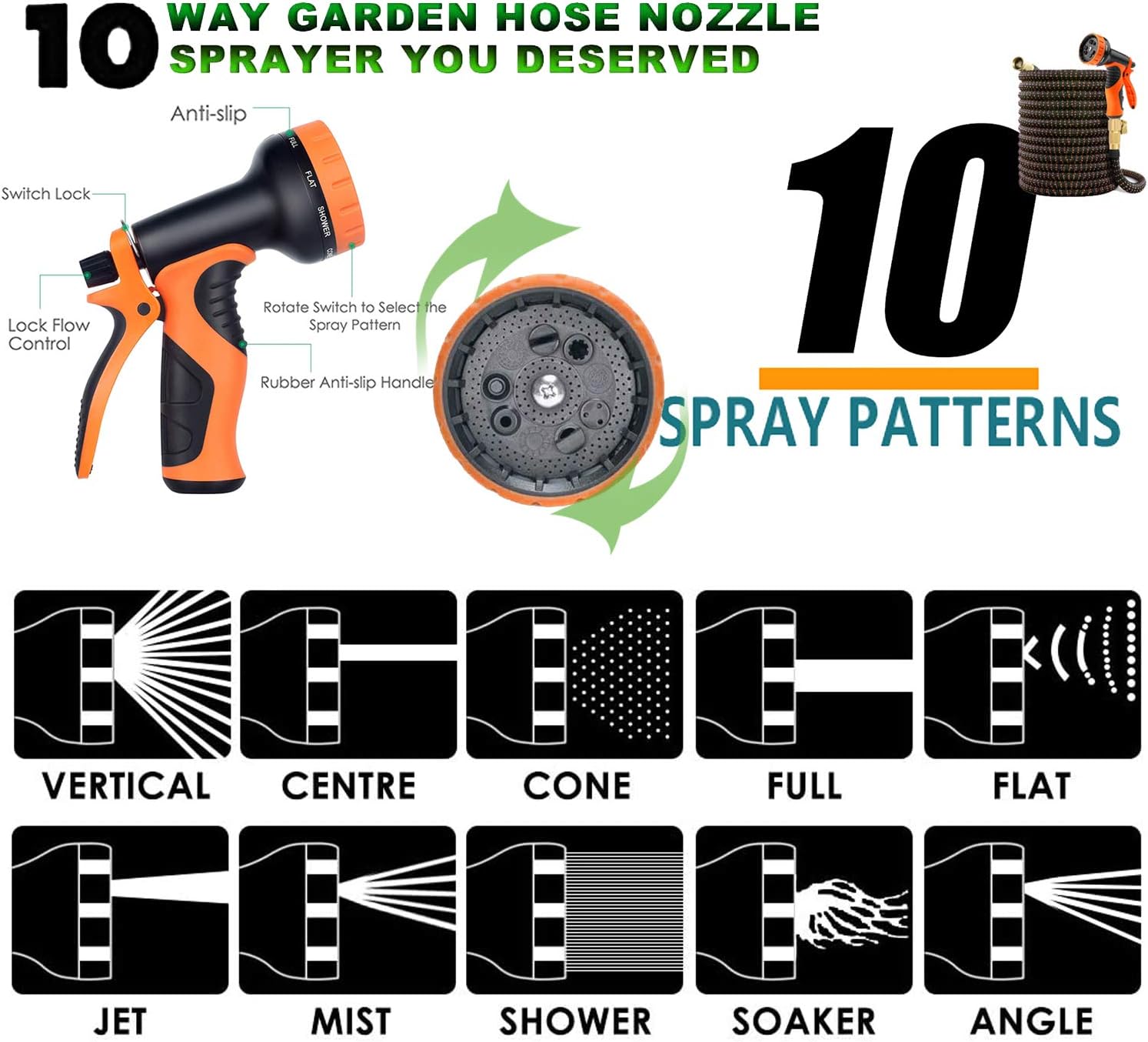 Garden Hose Expandable Garden Hose 100 ft Garden Hose with Triple Layer Latex Core, 3/4" Solid Brass Fittings, 3750 D Extra Strength Fabric 10 Function Spray Nozzle for All Your Watering Need: Home Improvement