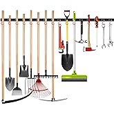 WALMANN All Metal 64 Inch Wall Mount Garden Tool Organizer for Garage, Mop and Broom Holder, Yard Tool Storage Rack for Rake, Shovel, Spade, Mop, Broom(4 Rails, 16 Hooks)
