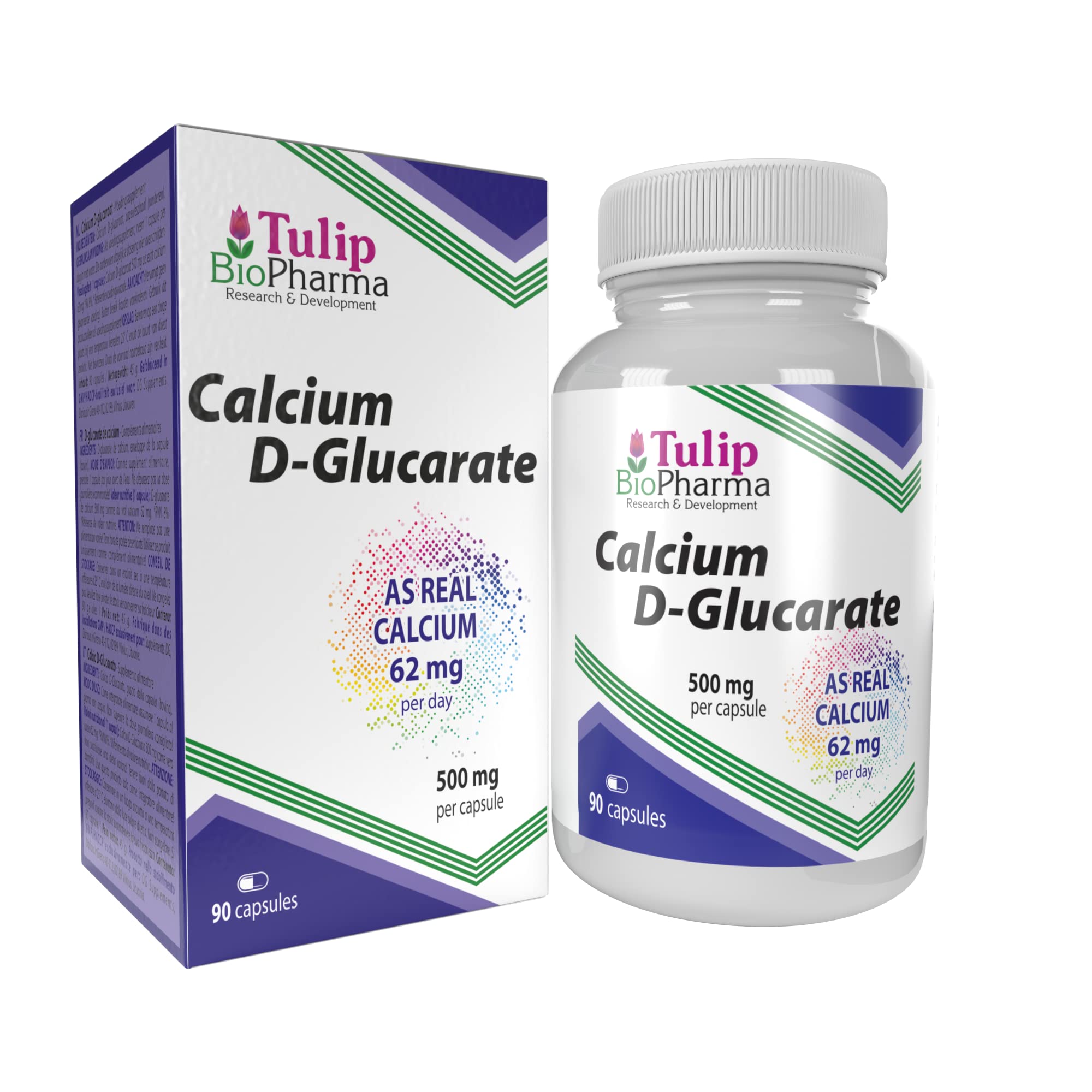 Tulip BioPharma Calcium D-Glucarate 500mg 90 Capsules, 3rd Party lab Tested, High Strength Supplement, No Fillers or Bulkers, Gluten and GMO Free