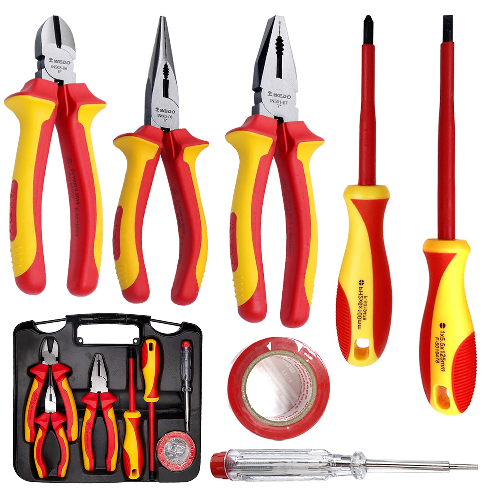 WEDO 7Pcs 1000V Insulated Tool Set, Screwdriver & Pliers Set, Magnetic VDE Tools for Electrician, Repair Bag,Home Improvement DIY Tools