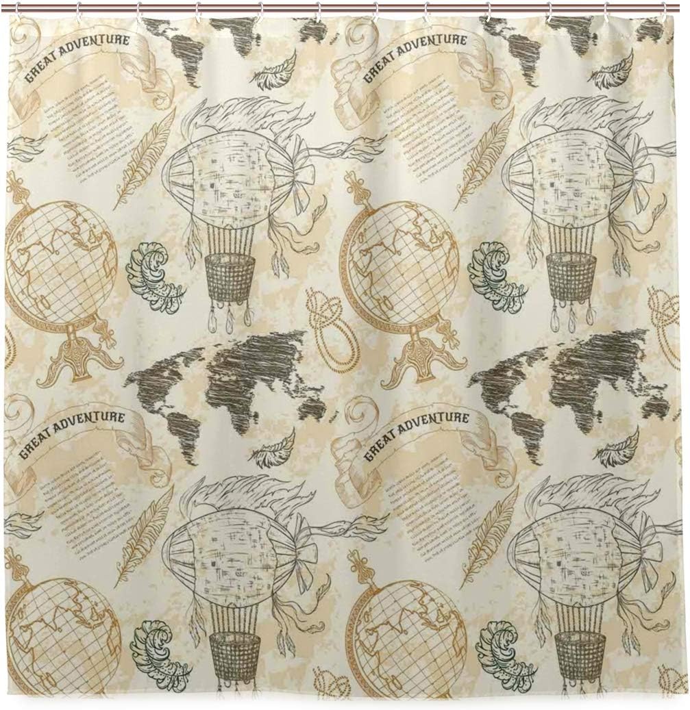Amazon Nikivivi 防水シャワーカーテン ビンテージグローブ世界地図飛行船ロープノットリボンレトロなイラスト 浴室 目隠し 間仕切り取付簡単 カーテンリング付属 おしゃれ バスカーテン 180x180cm シャワーカーテン ホーム キッチン Amazon Nikivivi 防水シャワーカーテン ビンテージグローブ世界地図飛行船ロープノットリボンレトロなイラスト 浴室 目隠し 間仕切り取付簡単 カーテンリング付属 おしゃれ バスカーテン 180x180cm シャワーカーテン ホーム キッチン