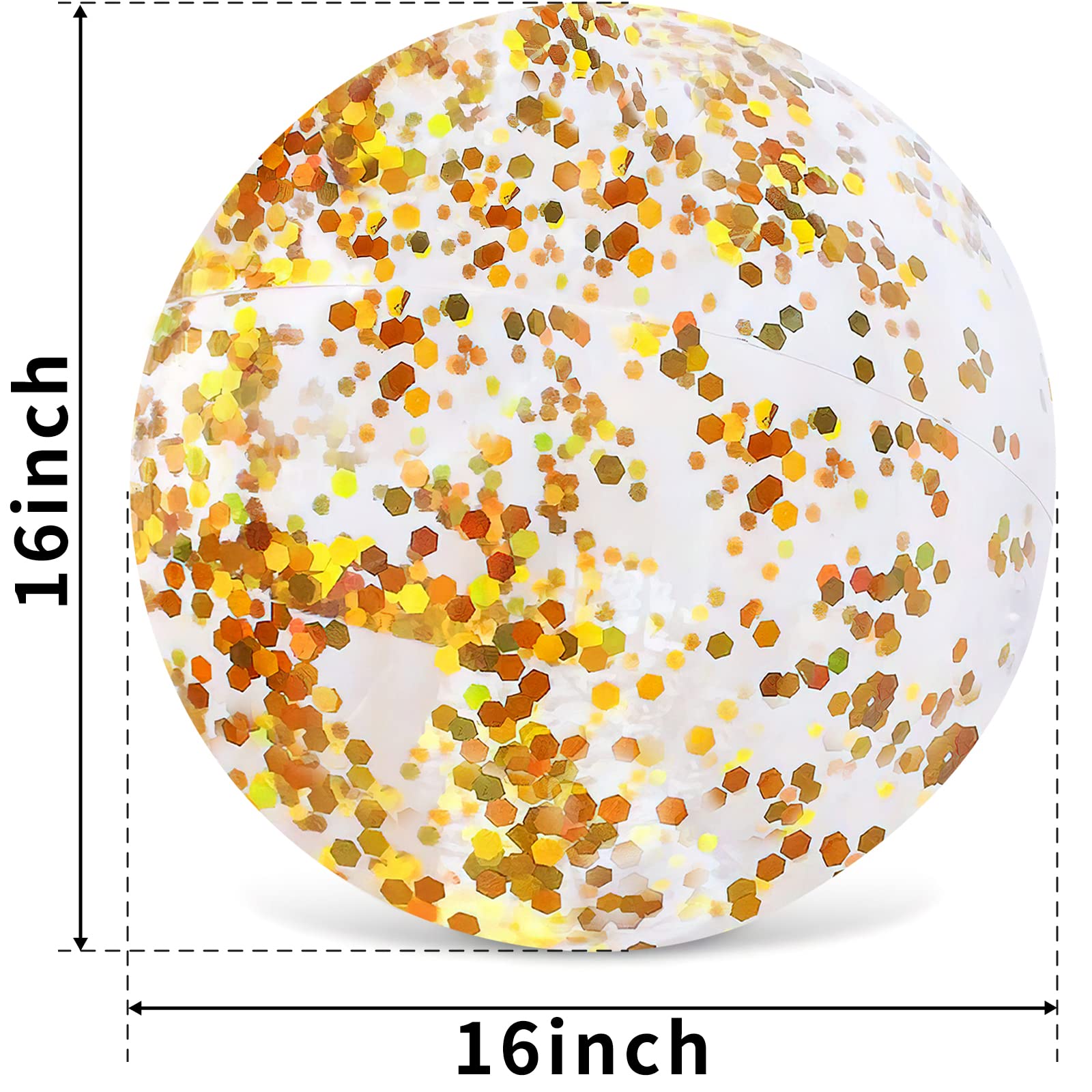 AMOR PRESENT Beach Ball, 16Inch Inflatable Glitter Swimming Pool Balls for Beach Party Favor