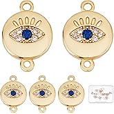 Beebeecraft 8Pcs 2 Colors Evil Eye Charms 18K Gold & Platinum Plated Blue Cubic Zirconia Turkish Evil Eye Crystal Beads for DIY Jewelry Making