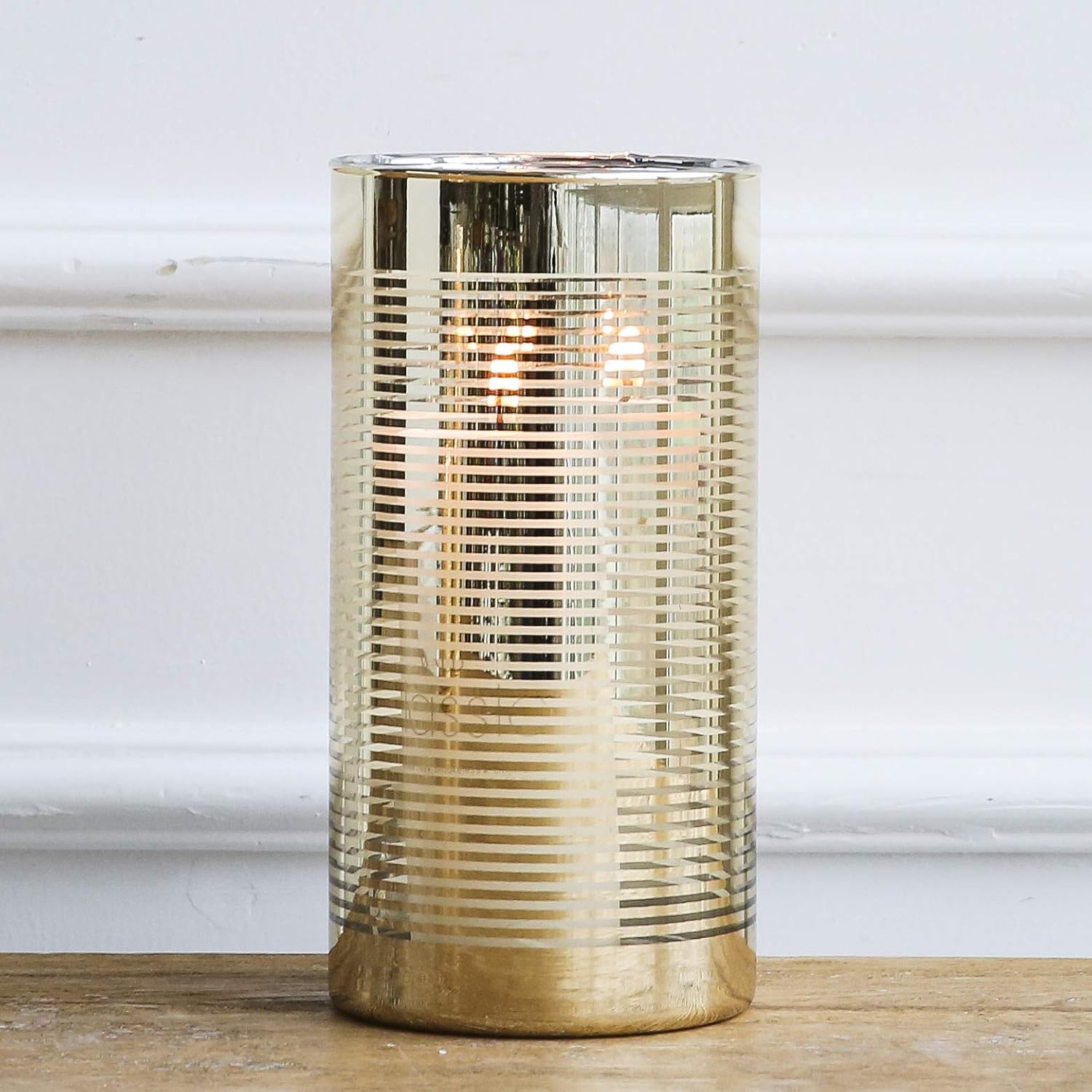 Cyl Home Hurricane Candleholders Clear Glass with Unique Golden Striped Decor Dining Table Centerpieces Cylinder Vases Gifts for Wedding Housewarming Christmas Party，7.9'' Height.: Kitchen & Dining