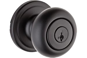 Weiser Troy Matte Black Front Door Knob with Lock and Key, Exterior/Interior Door Handles with Lock, Keyed Entry Door Knobs f