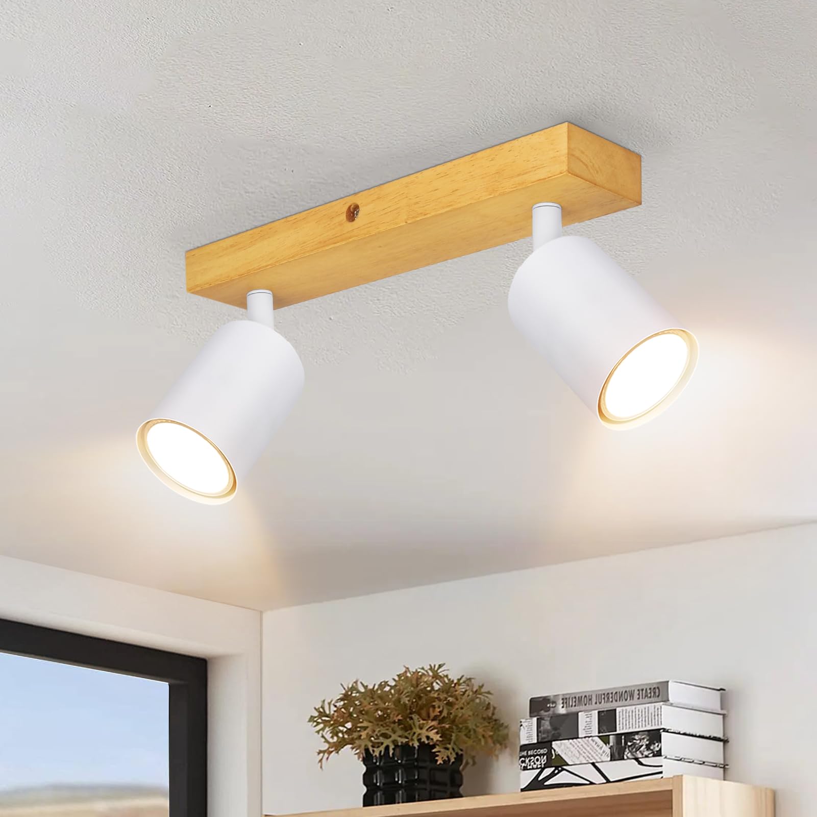 Ketom GU10 LED Ceiling Lights Rotatable - White Ceiling Light Fitting - Adjustable 2 Way Ceiling Spotlight Wood - Spotlights & Spotbars - Wall Spotlight Indoor - Bulb Not Included