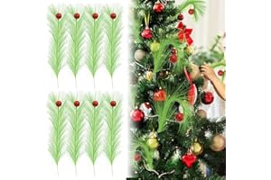 YYBD 17 Inch Christmas Tree Picks 8Pcs Lime Green Furry Curly Stems with Red Ball Flexible Christmas Tree Topper Decorations 