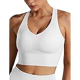 Wingslove Longline Sports Bra for Women Wireless Workout Crop Tank Top Built-in Cups Seamless Cross Back Bras