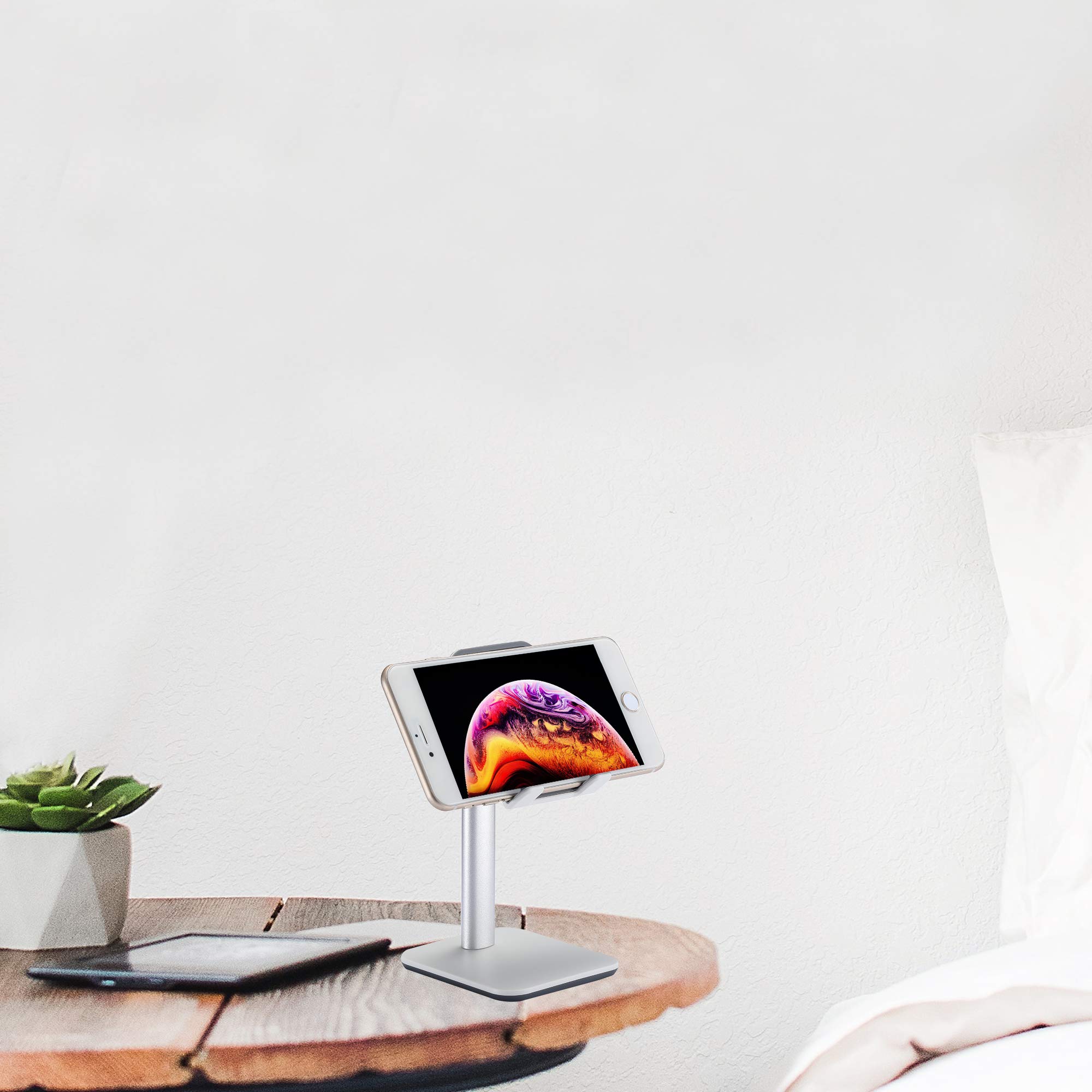 Upgraded Version Desktop Cell Phone Stand Tablet Holder, Height and Angle Adjustable Phone Holder Dock, Compatible with Tablet Up to 10.5 Inch (White)