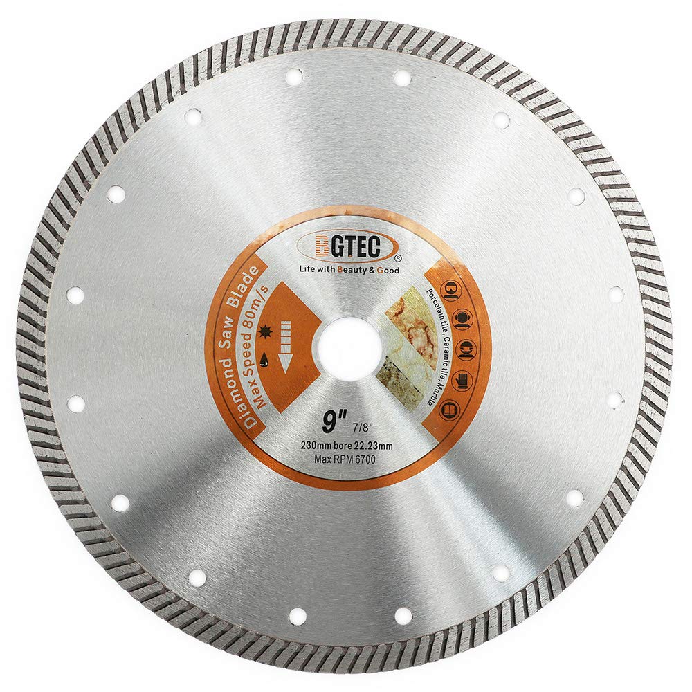 BGTEC Diamond Tile Cutting Dics 230mm Super Thin Turbo Rim Concrete Porcelain Cuttng Wheel with 22.23mm Arbor for Porcelain Tile Ceramic Granite Marble