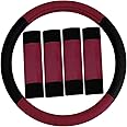 FH Group Universal Fit Modernistic and Seat Belt Pads Combo Set Steering Wheel Cover Fits Most Cars, SUVs Burgundy