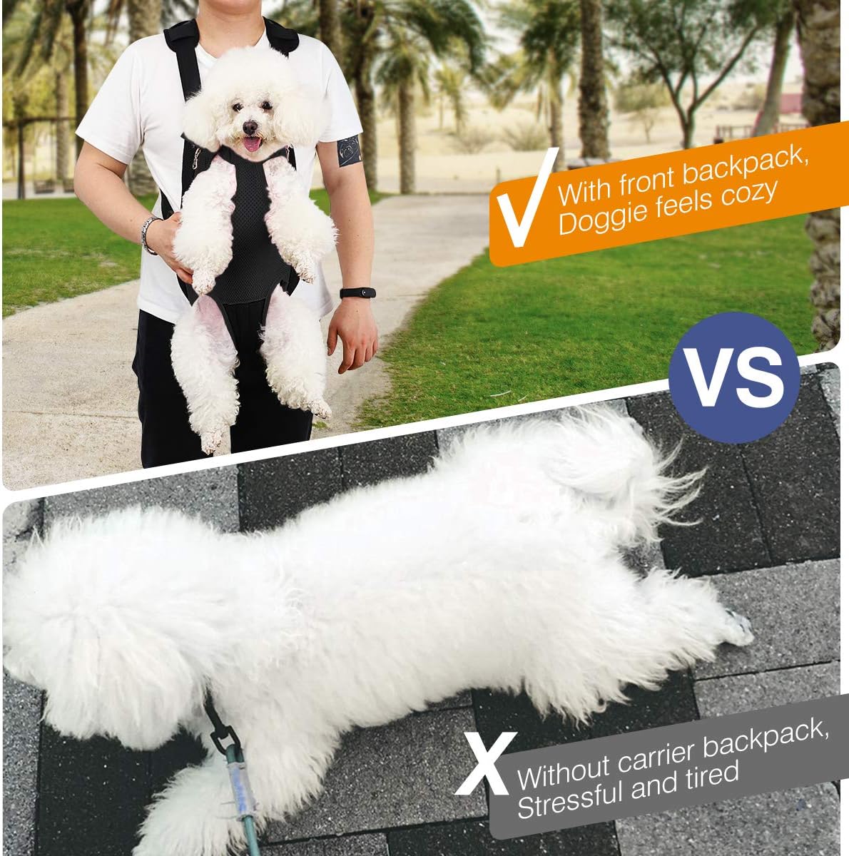 Pawaboo Pet Carrier Backpack, Adjustable Pet Front Cat Dog Carrier Backpack Travel Bag, Legs Out, Easy-Fit for Traveling Hiking Camping, Medium Size, Black : Pet Supplies