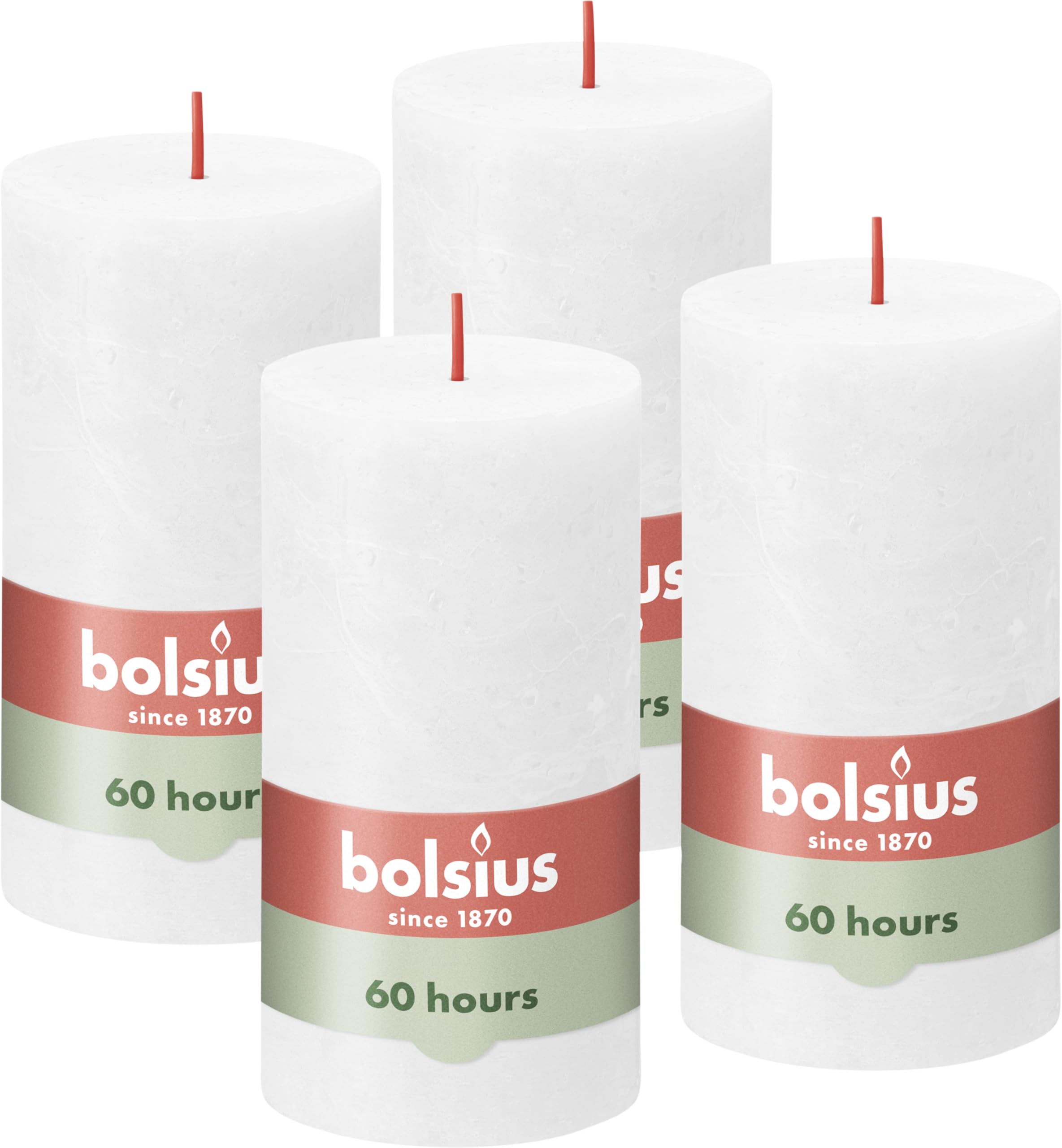 Bolsius Rustic Pillar Candle - White - Pack of 4 - Long Burning Time of 60 Hours - Household Candle - Interior Decoration - Includes Natural Vegan Wax - No Palm Oil - 130 x 70 mm - Mother's Day