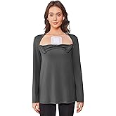 Deyeek Chemo Shirts for Women with Dialysis Port Access 2 Side Zippers Long Sleeve Shoulder Post Surgery Shirt