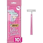 BIC Silky Touch Women's Disposable Razors, With 2 Blades, Pretty Pastel Razor Handles, 10 Count Pack of Shaving Razors