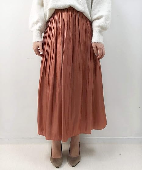 Amazon ピッチン Piccin 細プリーツロングスカート M サーモンピンク スカート 通販