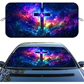 Jesus Cross Car Windshield Sunshade Folding Galaxy Nebula Cosmic Heatshield Front Window UV Rays Sun Shade Visor Protector for Sedan Truck SUV