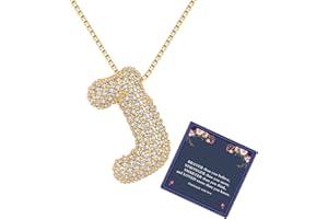 DIOWUS Bubble Letter Necklace Gold for Women，Charm Balloon Initial Letter Pendant Zirconia Inlaid Necklaces Fashion Gifts Jewelry