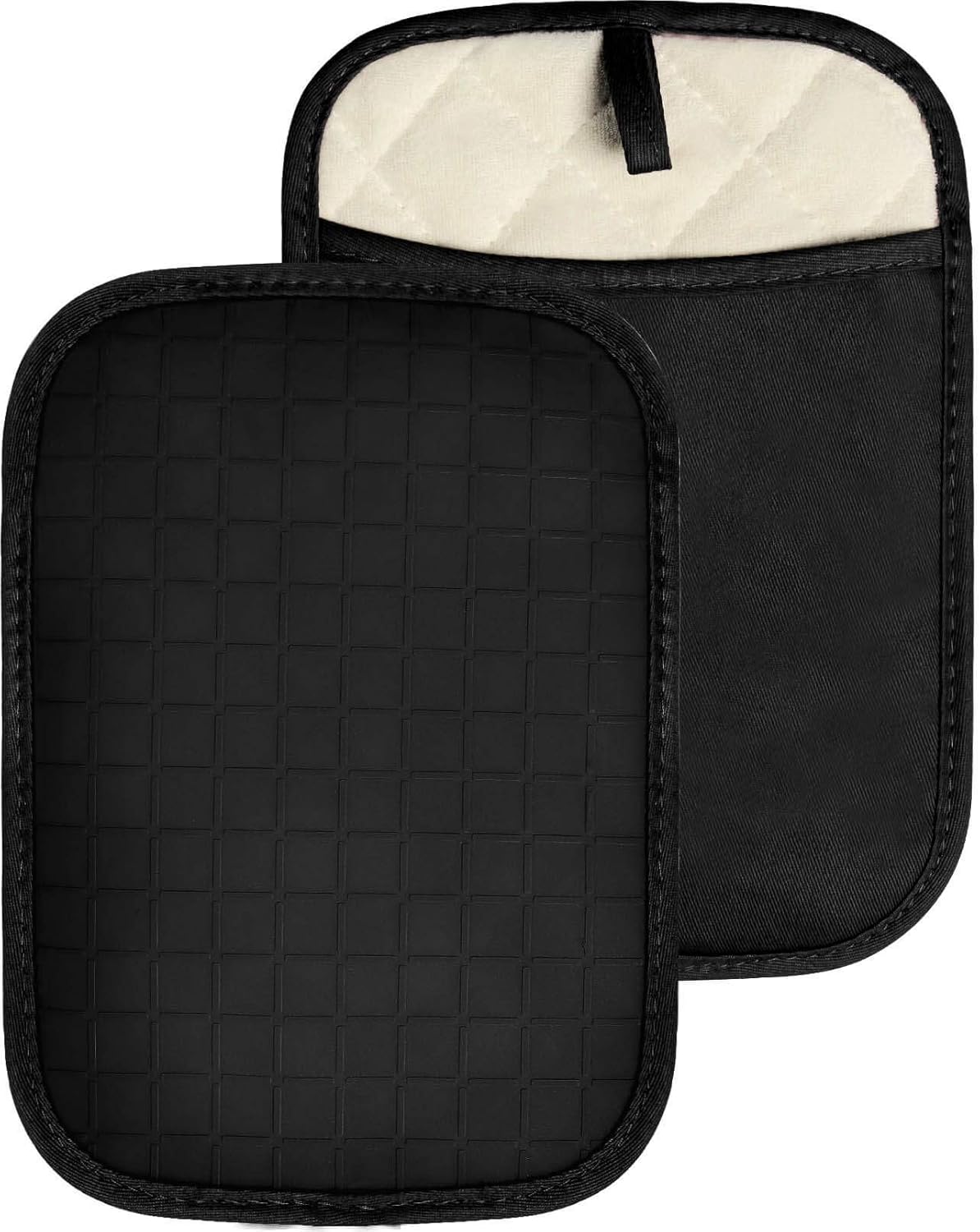 HOMWE Silicone Kitchen Pot Holders with Pockets, 2 Pc Set Trivet, Steam and Heat Resistant Hand and Countertop Protection Hot Pads, Non-Slip Grip potholders, Terrycloth Interior Lining, Black: Kitchen & Dining