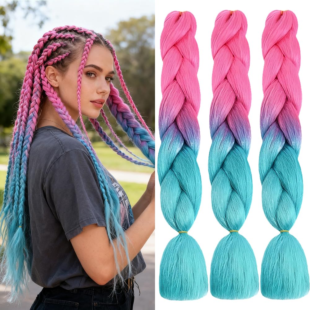 ShowJarlly Box Braid Hair Extensions, 24inch Peach/Navy Blue ​Ombre Jumbo Braid Hair, 3Packs Synthetic Jumbo Braiding Hair Extension Afro Hair Extensions for Braiding Crochet Twist Braids — image 1