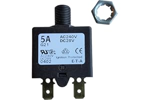 E-T-A Circuit Protection and Control 1658-G21-01-P10-5A, Circuit Breaker; Therm; Push; Cur-Rtg 5A; Flange; 1 Pole; Vol-Rtg 240/28VAC/VDC