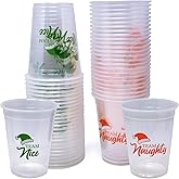 Gift Boutique 50 Pack Disposable Plastic Christmas 16 oz. Team Naughty or Nice Design Drinking Cup Winter Xmas Dinner Beverage Drink for Adults Kids Festive Holiday Table Party Supplies Decorations