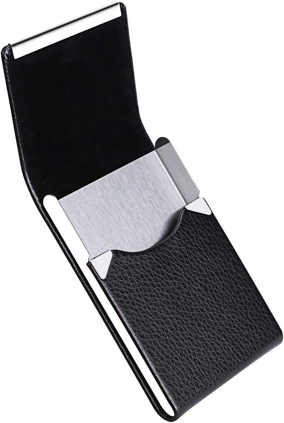 DMFLY Business Card Holder Case - PU Leather Business Card Case Name Card Holder Slim Metal Pocket Card Holder with Magnetic Shut, Black : Office Products