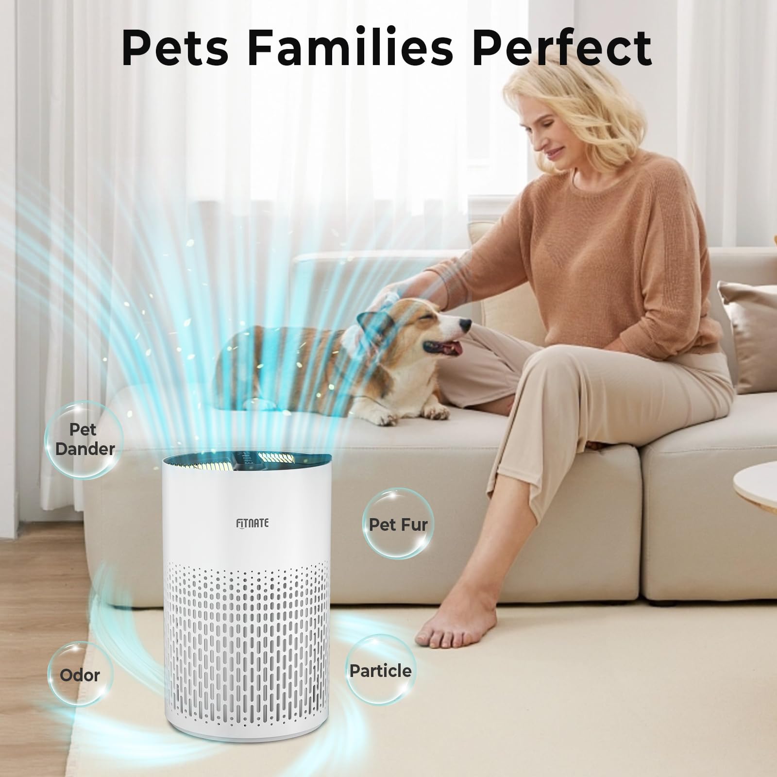 FITNATE Air Purifiers for Home Large Room Up to 1076 Ft² with Aromatherapy, H13 True HEPA Air Purifier for Pets, Quiet Air Cleaner for Smoke Dust Pollen Pets Dander Odor, with Night Light,Timer, White