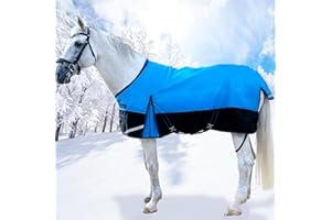 SteeDear 69”300g1200D Winter Waterproof and Breathable Horse Blanket Warm Turnout Blankets with Reflective Strips Design (Bright Blue/Black, 69'')