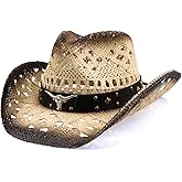 WQWOVRVO Cowboy Hat,Cowgirl Hat,Cowboy Hats for Women/Mens/Straw Wide with Shapeable Brim Cowboy Hat for Womens/White/Black.
