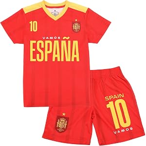 Spain National Team Champions Soccer Jersey & Shorts Set – Boy's 2-Pack Federation España #10 Combo