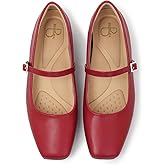 Bebxufa Women's Square Toe Mary Jane Ballet Flats Shoes with Adjustable Strap, Slip On Comfortable Work Flats, Soft Leather Dressy Shoes