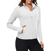 MAGCOMSEN Women's UPF 50+ Lightweight Zip Up Jackets Cropped Athletic Workout UV Protection Sun Shirt Running