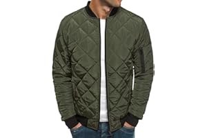 Mens Bomber Jackets Diamond Quilted Fall Winter Lightweight Rib Varsity Puffer Jackets With Pockets