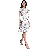 Maggy London Womens Tie Neck Flutter Sleeve Tier Hem Dress