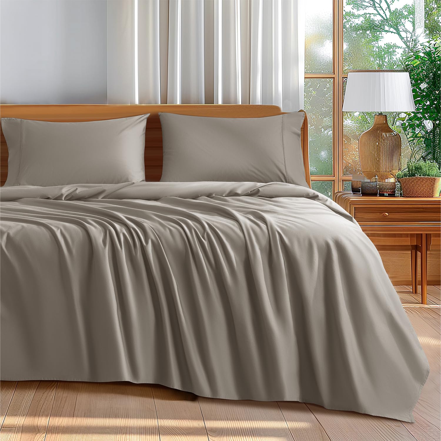 Photo 1 of Shilucheng 100% Cotton Queen Size Sheets Set - 600 Thread Count?Luxury Egyptian Cotton Bed Sheets?5-Star Hotel Quality Sheets, Breathable & Cooling, 16 Inch Deep Pocket - 4 Piece (Taupe, Queen)