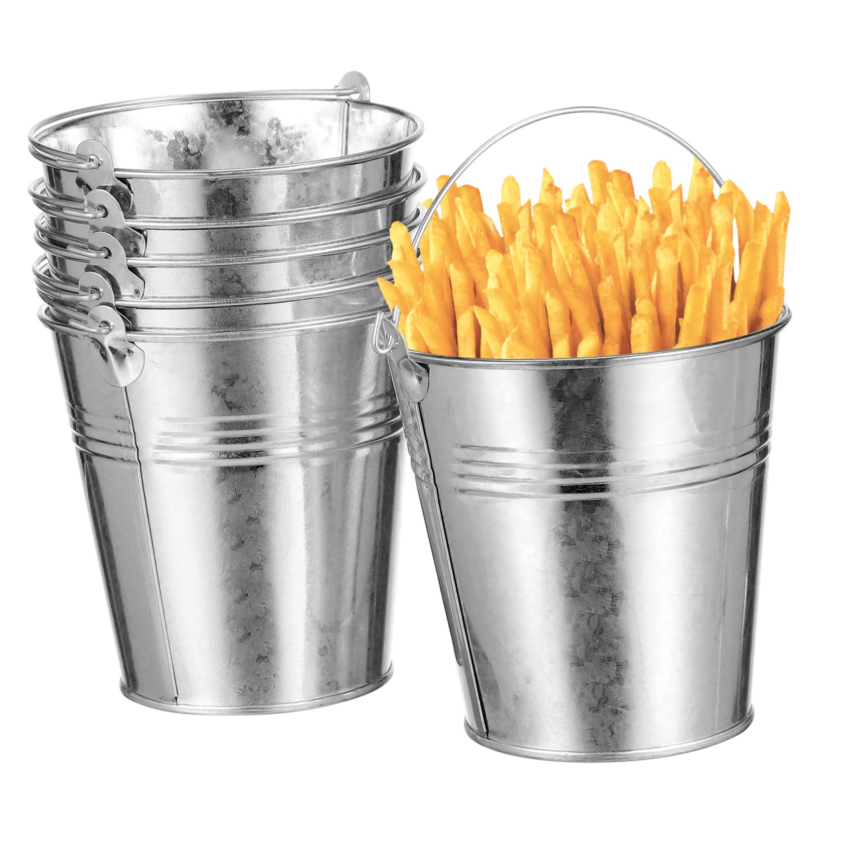 TOYANDONA 6Pcs Mini Tinplate Buckets 4 Inch Metal Pails Small Galvanized Tin Buckets for Flower Pots Fries Holder and Party Decoration