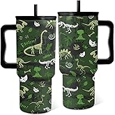 Dinosaur Gifts for Kids, Green Dinosaurs Tumbler with Handle and Straw 24 oz, Stainless Steel Insulated Dino Water Bottle Cup, Birthday Gifts for Teen Little Boys Son Adults