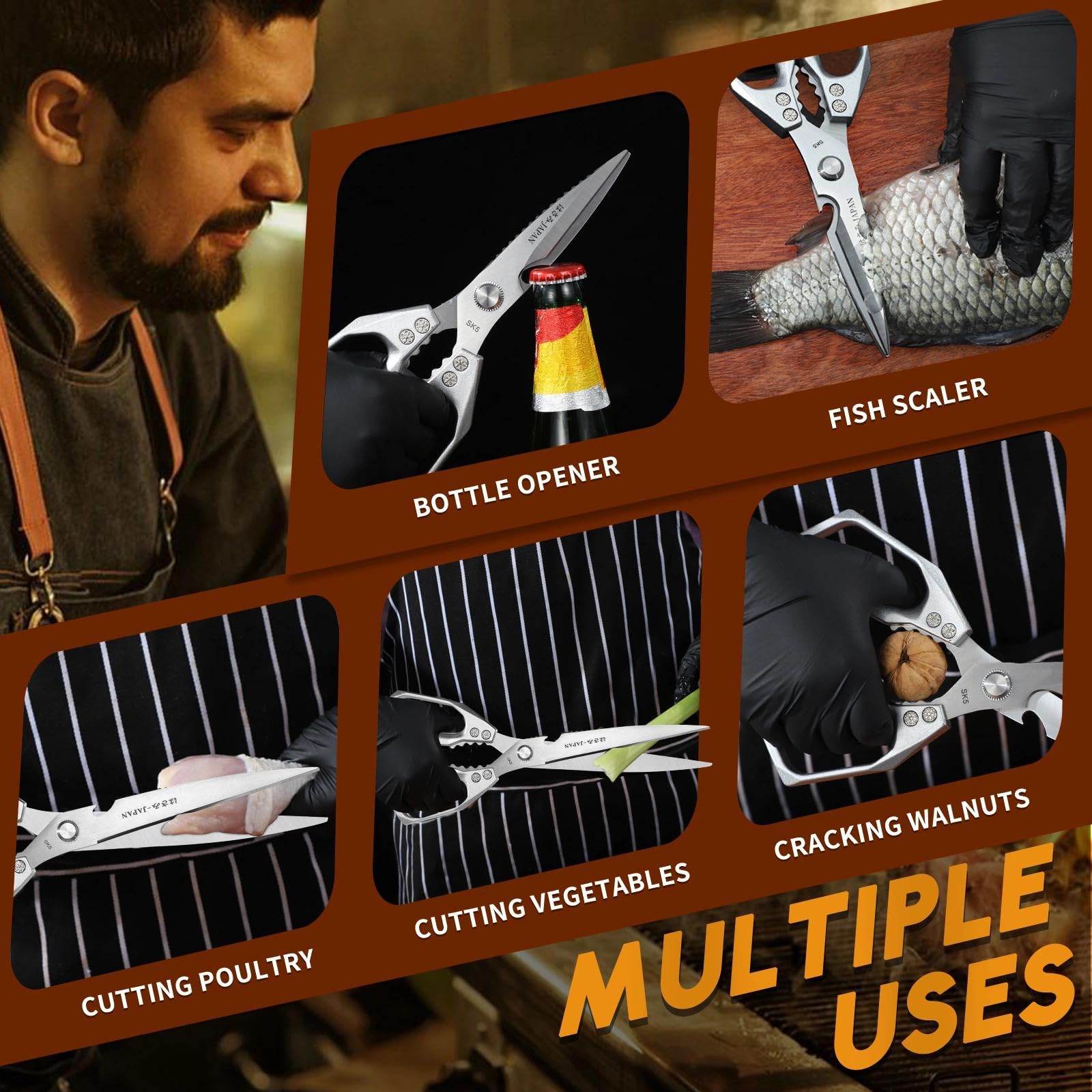 Dream Reach Küchenschere Set Silber - Edelstahl Geflügelschere, Scharf Haushaltsschere und Verlängert Küchen Schere für Fleisch, Hühnerknochen und Pute Geschenke für Mama 5