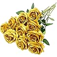 Eternal Blossom 10pcs Gold Rose Artificial Flower,Artificial Rose Silk Flower 50cm Fake Rose Blossom Bridal Bouquet for Home Wedding Decor (Gold)