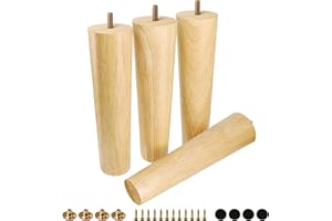 FoDau770 Rubber Wood Furniture Legs 9 Inches, Straight Tapered Wood Feet Mid Century Sofa Legs Set of 4, 5/16" UNC Furniture Feet Replacement Parts for Cabinet Couch Dresser Chair Ottoman Table