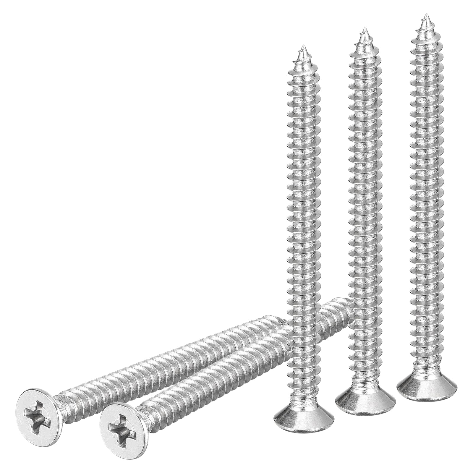 DTGN 20Pcs M6x70mm Flat Head Wood Screws, 304 Stainless Steel Phillips Self Tapping Screws - Good for Woodworking, Furniture - Silver